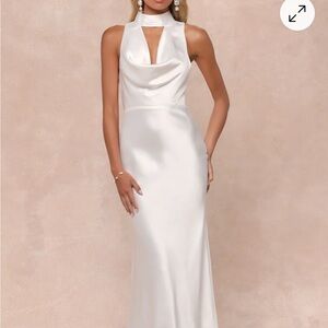 Lulu's Ivory Satin Backless Dress